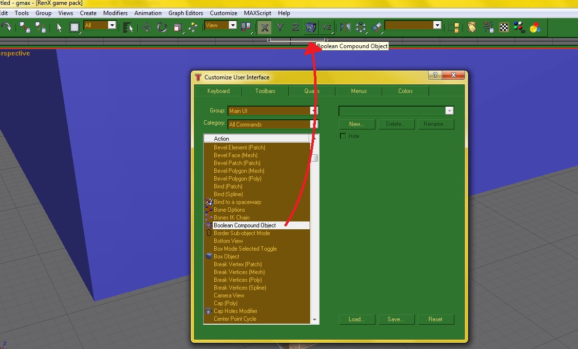 Boolean tool dragged onto the toolbar